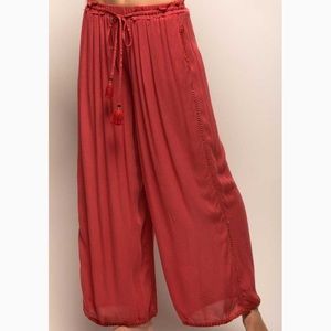 Anthropologie Wide-leg tassel tie pants